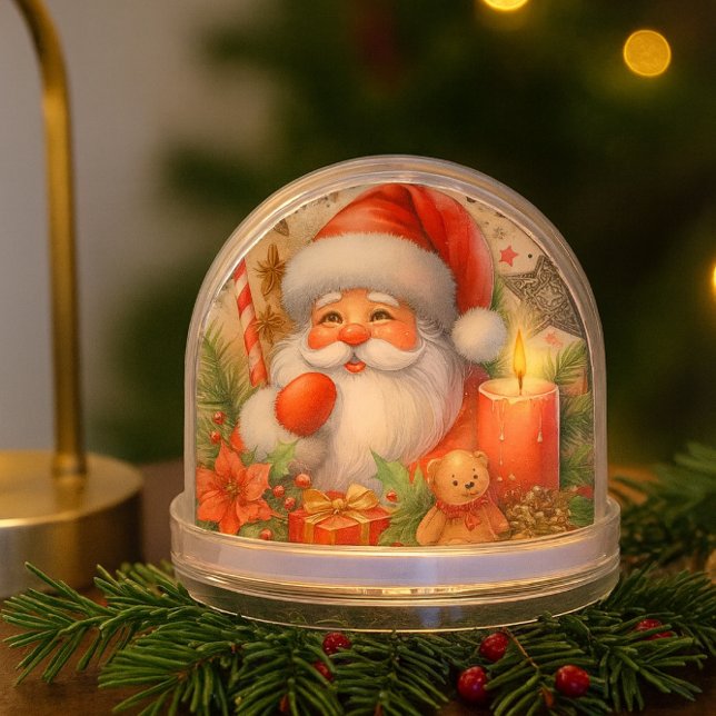 Jolly Santa Claus Christmas  (festive snow globe with greenery, perfect for cozy holiday cheer and gift giving )