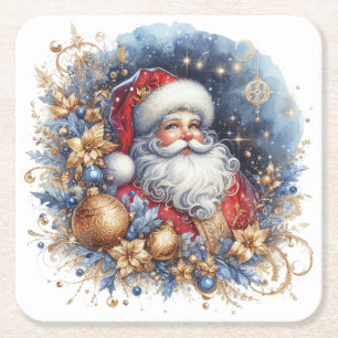 Jolly Santa Claus & Christmas Square Paper Coaster