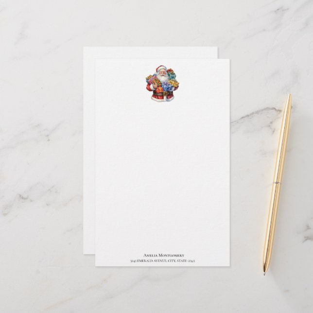 Jolly Santa Claus Classic Christmas Stationery (Front/Back In Situ)