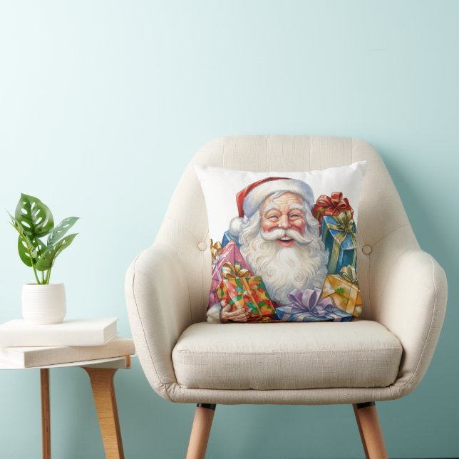 Jolly Santa Claus Classic Christmas Throw Pillow (Chair)