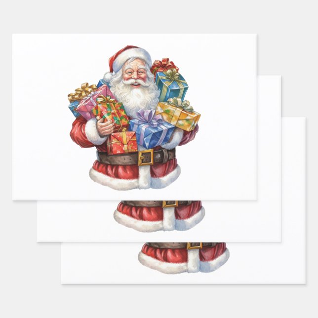 Jolly Santa Claus Classic Christmas Wrapping Paper Sheet (Set)