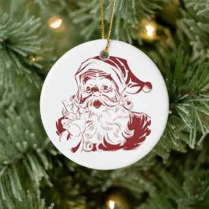 Jolly Santa Claus in Red Fun Retro Merry Christmas Ceramic Ornament