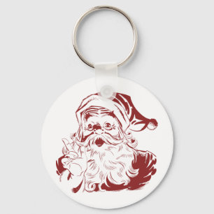 Jolly Santa Claus in Red Fun Retro Merry Christmas Keychain