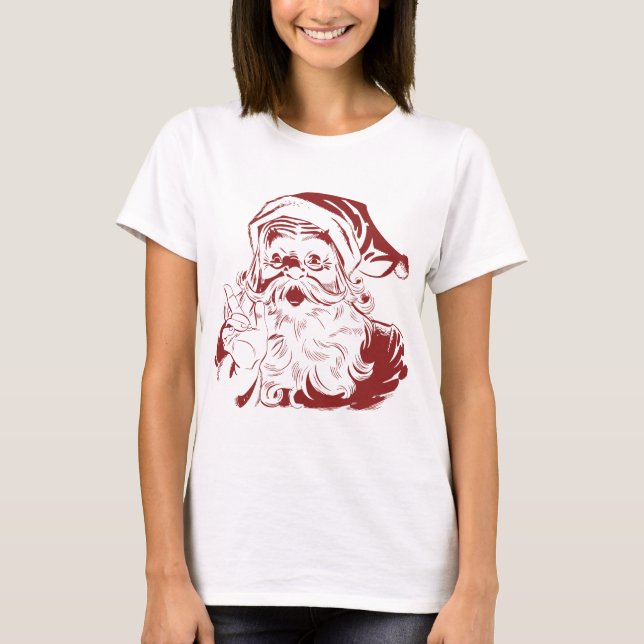 Jolly Santa Claus in Red Fun Retro Merry Christmas T-Shirt (Front)