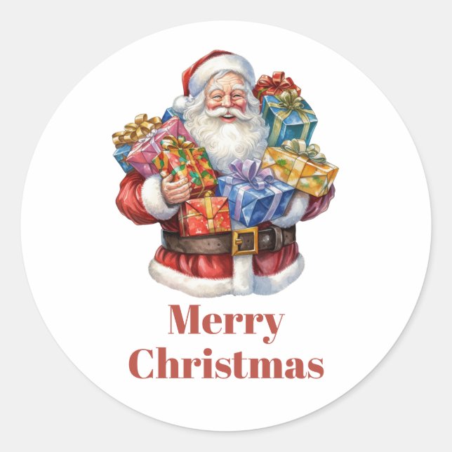 Jolly Santa Claus In Traditional Red Suit Classic Round Sticker (Front)