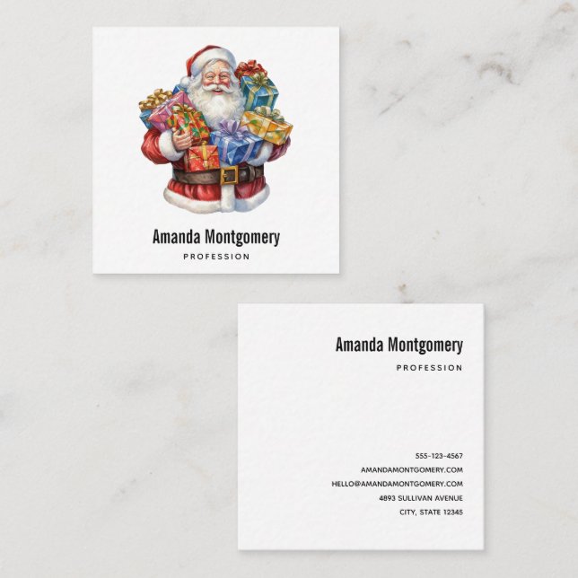 Jolly Santa Claus In Traditional Red Suit Square Business Card (Front/Back)