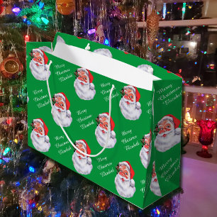 Jolly Santa Claus Personalize Name Child's Large Gift Bag