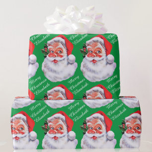 Jolly Santa Claus Personalize Name Text Christmas Wrapping Paper