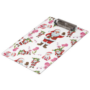 Jolly Santa Claus & Pink Floral Christmas  Clipboard
