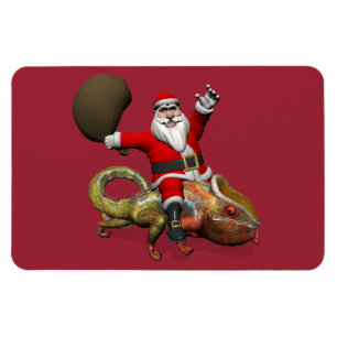 Jolly Santa Claus Riding Huge Panther Chameleon Magnet
