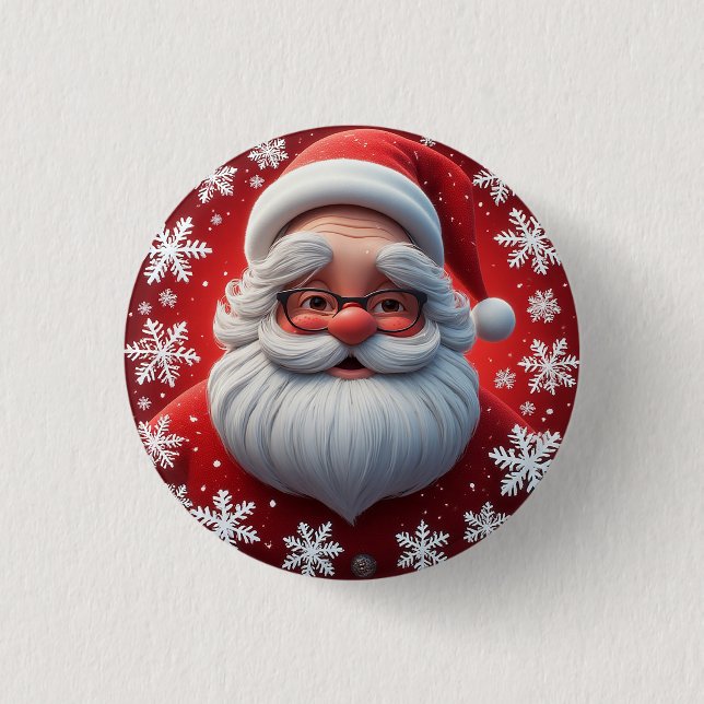 Jolly Santa Claus Surrounded by Snowflakes 1 Inch Round Button (Front)