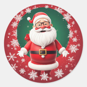 Jolly Santa Claus Surrounded by Snowflakes Classic Round Sticker