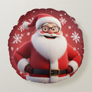 Jolly Santa Claus Surrounded by Snowflakes Round Pillow