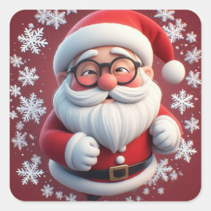 Jolly Santa Claus Surrounded by Snowflakes Square Sticker