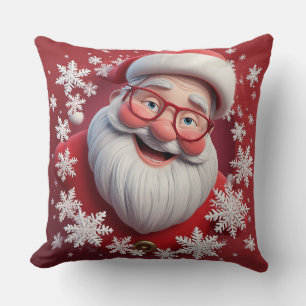 Jolly Santa Claus Surrounded by Snowflakes Throw Pillow