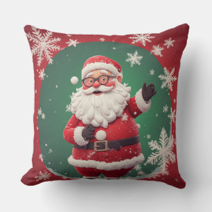 Jolly Santa Claus Surrounded by Snowflakes Throw Pillow