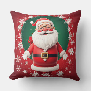 Jolly Santa Claus Surrounded by Snowflakes Throw Pillow