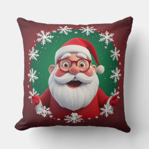 Jolly Santa Claus Surrounded by Snowflakes Throw Pillow