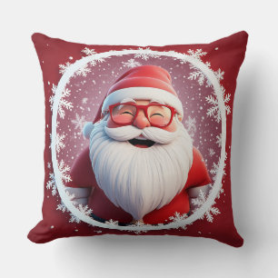 Jolly Santa Claus Surrounded by Snowflakes Throw Pillow