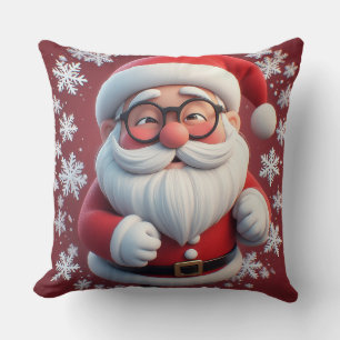 Jolly Santa Claus Surrounded by Snowflakes Throw Pillow
