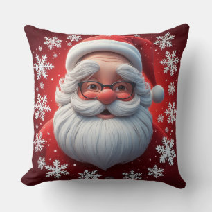Jolly Santa Claus Surrounded by Snowflakes Throw Pillow