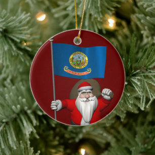 Jolly Santa Claus Visits Idaho Ceramic Ornament