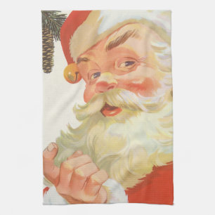 Jolly Santa Claus with a Secret, Vintage Christmas Kitchen Towel