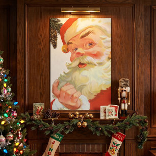 Jolly Santa Claus with a Secret, Vintage Christmas Poster