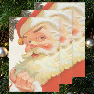 Jolly Santa Claus with a Secret, Vintage Christmas Wrapping Paper Sheet