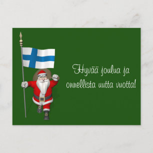 Jolly Santa Claus With Flag Of Finland Holiday Postcard