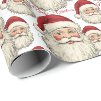 Jolly Santa Face White Wrapping Paper