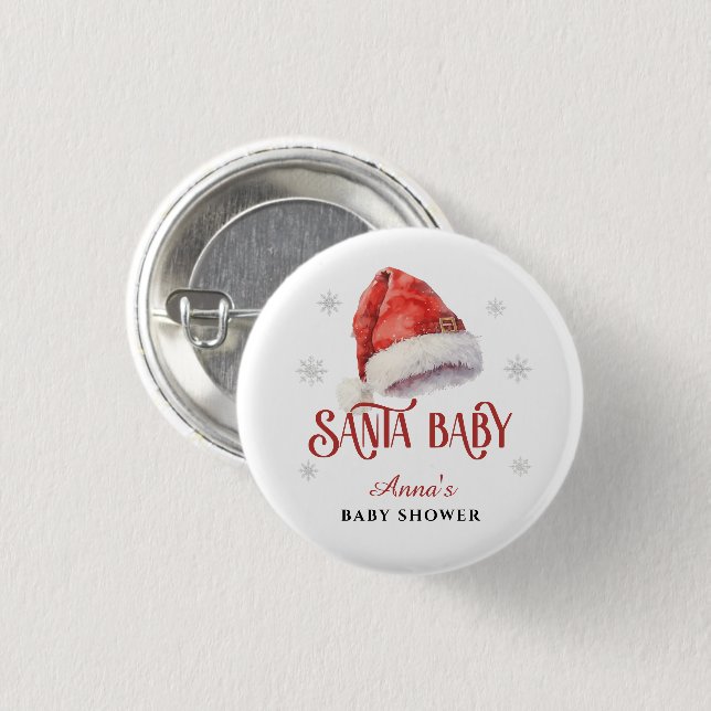 Jolly Santa Hat Baby Shower guest keepsake gift 1 Inch Round Button (Front & Back)