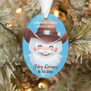 Jolly Santa in a Western Hat Babys 1st Christmas Ornament