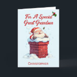 Jolly Santa in Chimney Great Grandson Christmas  Holiday Card<br><div class="desc">A fun Christmas card for a great Grandson with a design of a jolly Santa Claus stuck in a brick chimney with a snow covering. All text can be amended . Customize by amending the the title and who it is for, then personalize it with a name and your own...</div>
