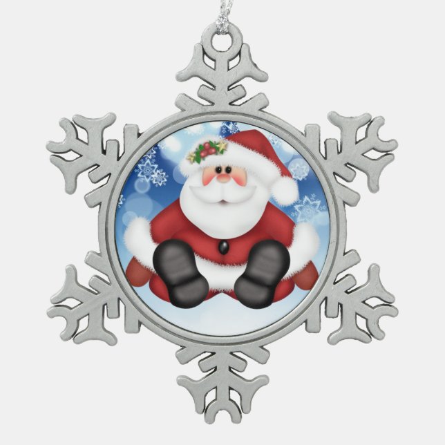 Jolly Santa Pewter Snowflake Ornament (Front)