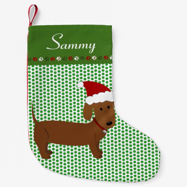Jolly Santa Red Dachshund Personalized Small Christmas Stocking (Front)