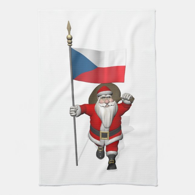 Jolly Santa Visiting Czech Republic Kitchen Towel (Vertical)