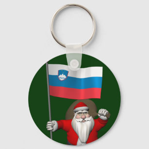 Jolly Santa Visiting Slovenia Keychain