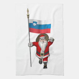 Jolly Santa Visiting Slovenia Kitchen Towel