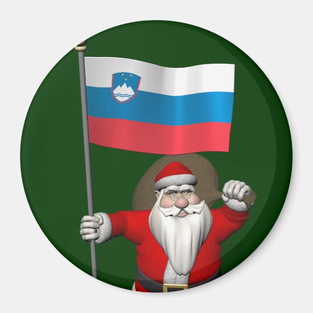 Jolly Santa Visiting Slovenia Magnet (Front)