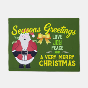 Jolly Santa with Seasons Greetings on GREEN Doormat