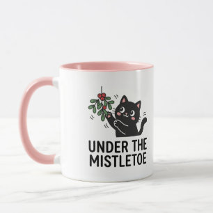 Jolly Snowfall Cute Black Cat Mistletoe Design Mug