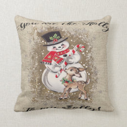 Jolly Snowman and Reindeer! So cute... Throw Pillow