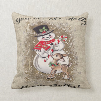 Jolly Snowman and Reindeer! So cute... Throw Pillow