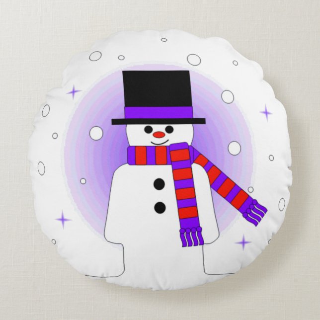 Jolly Snowman avec chapeau et Coussin rond Scarf (Devant)