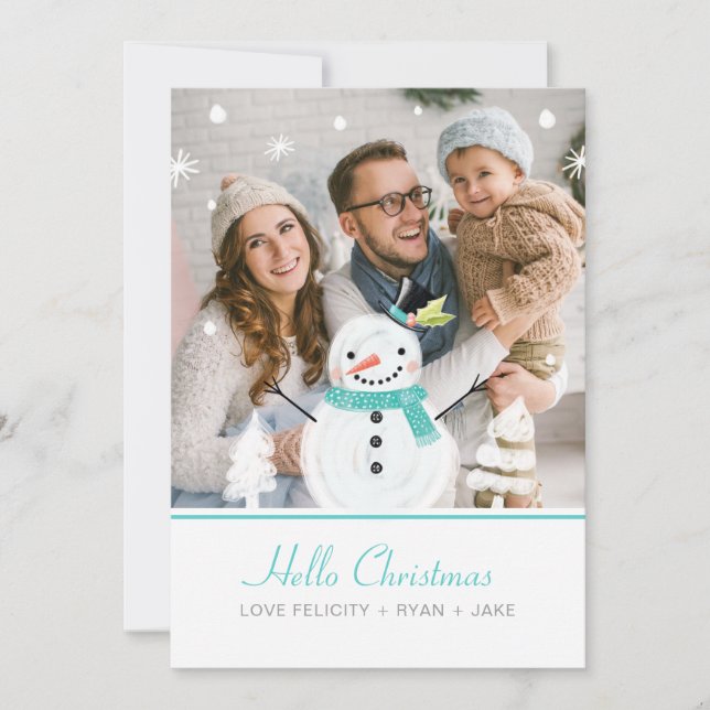 Jolly Snowman Carte photo de paysage hivernal Noël (Devant)