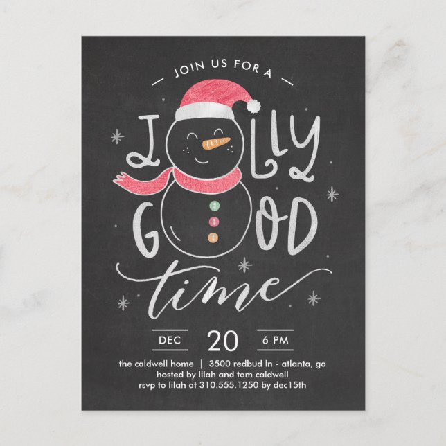 Jolly Snowman Christmas Party Invitation Carte pos (Devant)