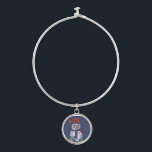 Jolly Snowman Hat Scarf Snow Christmas Lights Bangle Bracelet<br><div class="desc">This bangle bracelet with a charm has a jolly snowman standing in the falling snow in a dark blue night sky wearing a red and blue winter hat and scarf holding a bright strand of lit Christmas lights.</div>