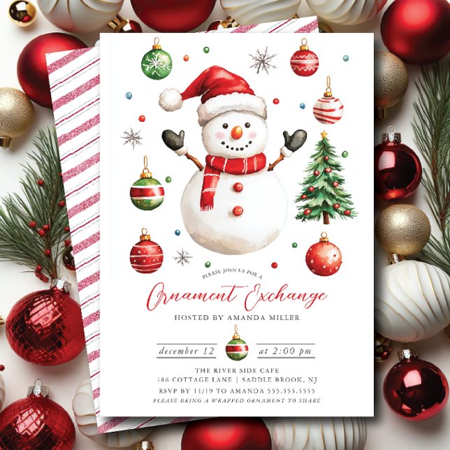 Jolly Snowman Ornament Exchange Party Invitation (Creator Uploaded)
