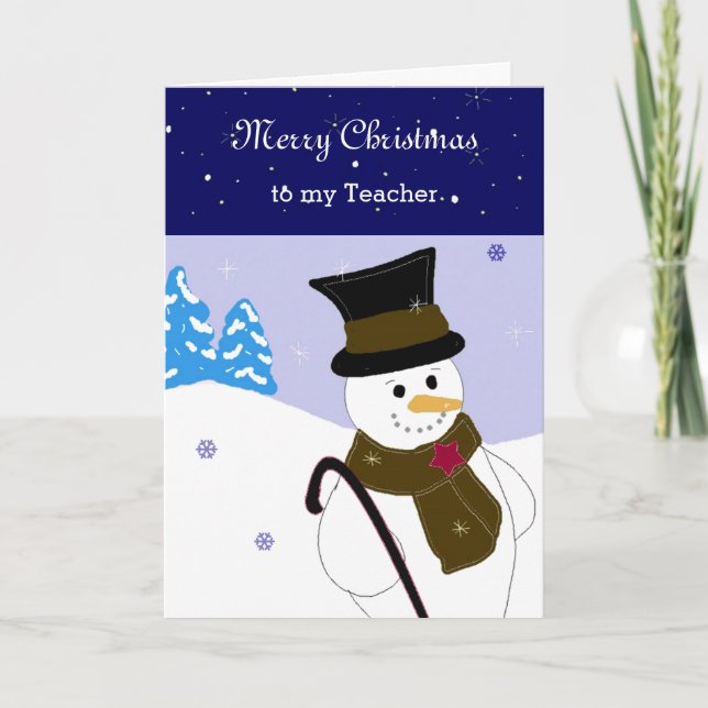 Jolly Snowman Teacher Greeting Holiday Card (Front)